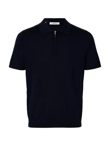 SELECTED SLHTRAY SS KNIT HALF ZIP POLO NOOS Blå