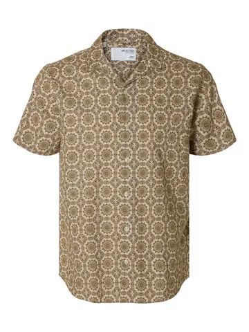 SELECTED SLHREGNEW-LINEN SHIRT SS RESORT W Grå