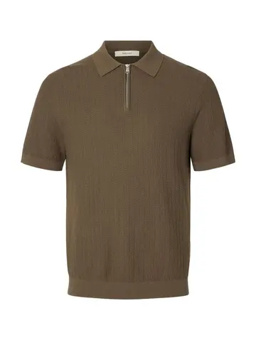 SELECTED SLHCRAN SS KNIT STRUCTURE HALF ZIP Brun