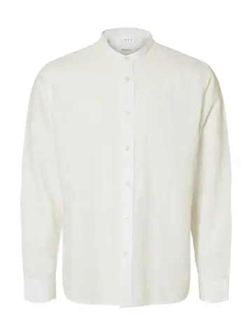 SELECTED SLMREGCLAY LINENBLEND LS SHIRT BAND Hvid