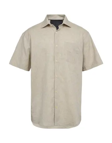 Garant Reg. fit linen  s/s shirt lysbrun
