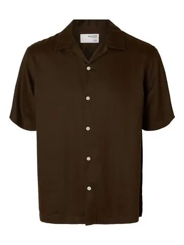 SELECTED SLHREGNOA MIX SHIRT SS RESORT Brun