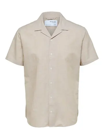 SELECTED SLHREGNEW-LINEN SHIRT SS RESORT W Khaki