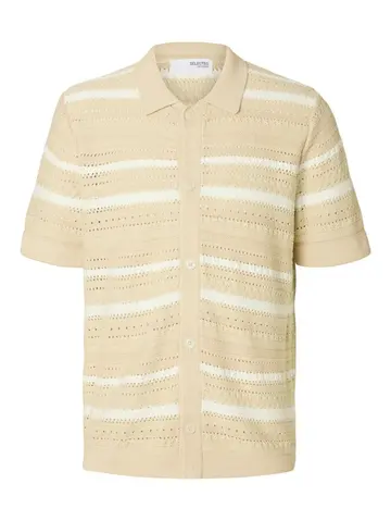 SELECTED SLHPALO SS KNIT CROCHET POLO CARDIG Grå