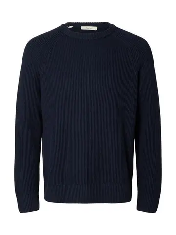 SELECTED SLMBRAUN KNIT RLX RIB CREW NECK NOO Blå