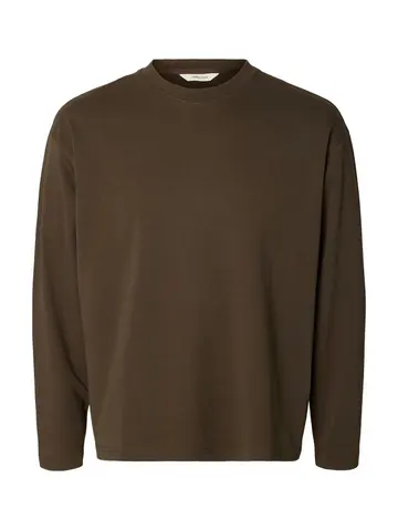 SELECTED SLMTAJ HEAVY LS O-NECK TEE Brun
