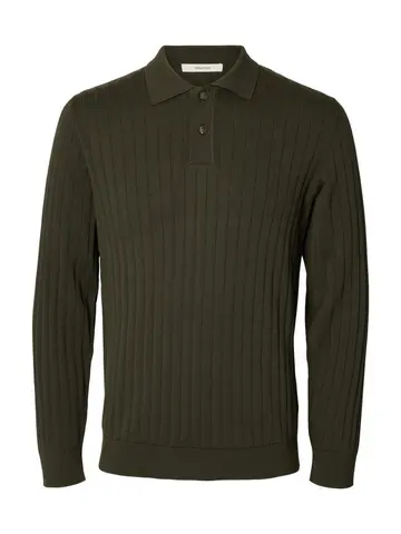SELECTED SLMTORINO LS KNIT RIB POLO NOOS Grøn