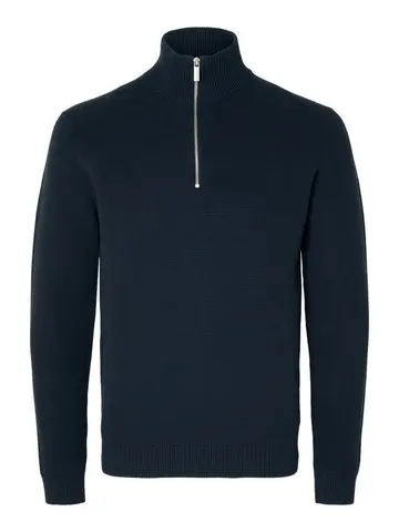 SELECTED SLHDANE LS KNIT STRUCTURE HALF ZIP Blå