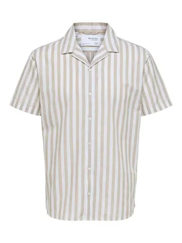 SELECTED SLHREGNEW-LINEN SHIRT SS RESORT W Khaki