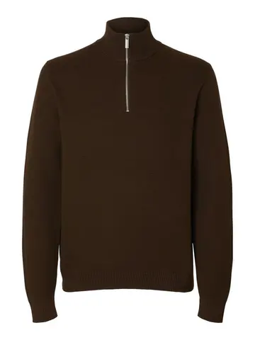 SELECTED SLHDANE LS KNIT STRUCTURE HALF ZIP Brun