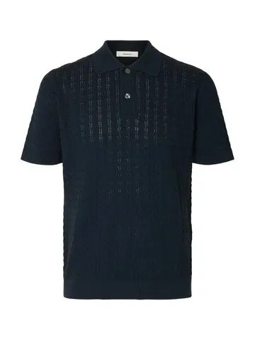 SELECTED SLHMATTIS SS KNIT NEW CABLE POLO Blå