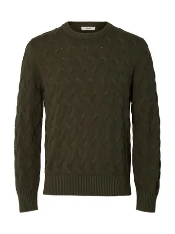 SELECTED SLMCARLOS LS CABLE CREW NECK NOOS Grøn