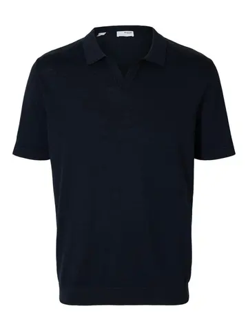SELECTED SLHMATTIS SS LINEN BLEND OPEN POLO Navy