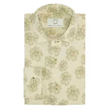 Born With Appetite Flower print linen shirt l/s Grøn