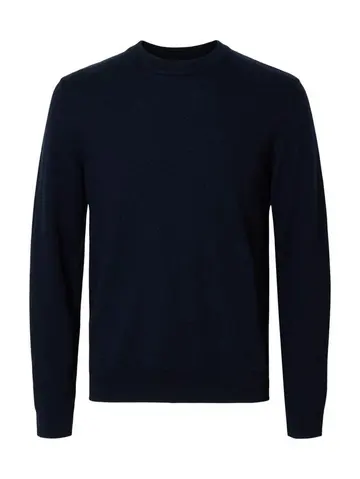 SELECTED SLHTRAY MERINO BRUSHED RELAXED CREW Blå