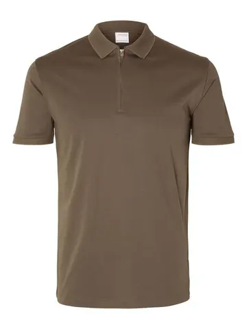 SELECTED SLHFAVE ZIP SS POLO B Brun