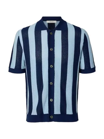 SELECTED SLHSHANE SS OPEN STRUC POLO CARDIGA Blå
