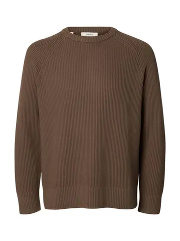 SELECTED SLMBRAUN KNIT RLX RIB CREW NECK NOO Brun