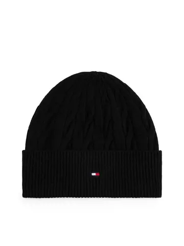 Tommy Hilfiger TH FLAG CABLE KNIT BEANIE Sort