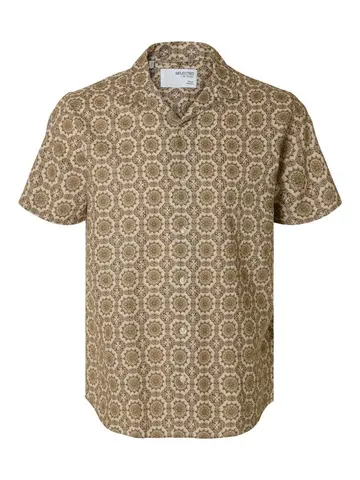 SELECTED SLHRELAXNEW-LINEN SHIRT SS RESORT Grå