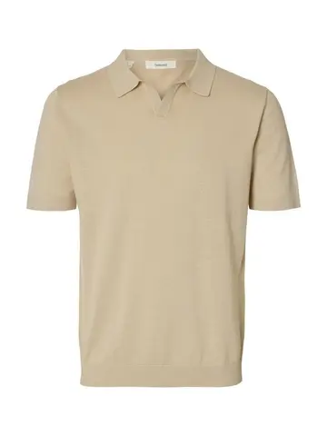 SELECTED SLHMATTIS SS LINEN BLEND OPEN POLO beige
