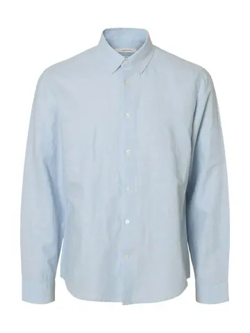 SELECTED SLMREGCLAUS CLAY LINENBLEND LS SHT Blå