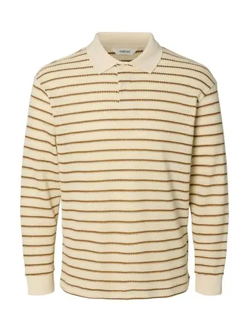 SELECTED SLMRELAXLANDON JACQUARD LS POLO Hvid
