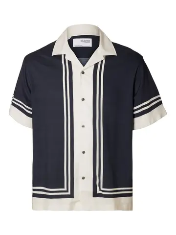 SELECTED SLHRELAX-BANDANA SHIRT SS RESORT Blå