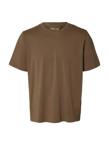 SELECTED SLHASPEN SS O-NECK TEE W NOOS Brun