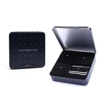 Tommy Hilfiger TH MEN SOCK 4P TIN GIFTBOX STRIPE D Sort