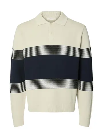 SELECTED SLMDANE LS KNIT STRIPE POLO Grå