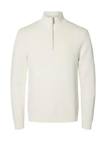 SELECTED SLHDANE LS KNIT STRUCTURE HALF ZIP Hvid