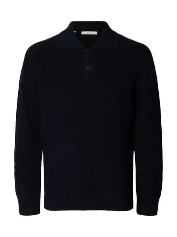 SELECTED SLMPIM LS KNIT POLO CAMP 