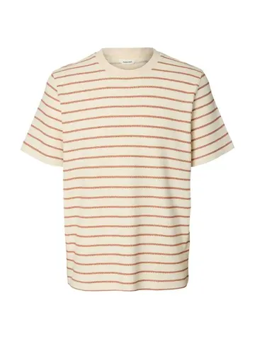 SELECTED SLHDJANGO STRIPE SS O-NECK TEE Brun