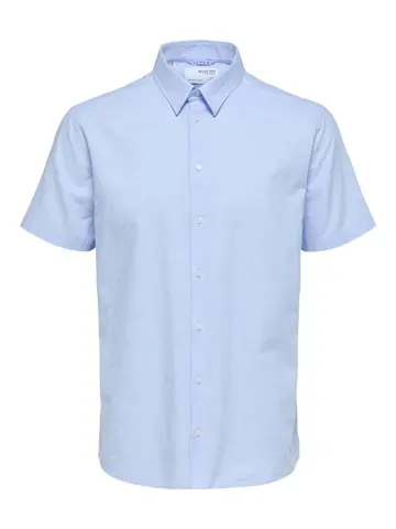 SELECTED SLHSLIMNEW-LINEN SHIRT SS CLASSIC W Blå
