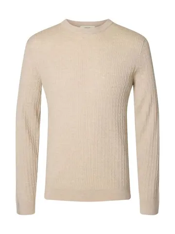 SELECTED SLMTRAY LS KNIT MERINO CABLE CREW N Grå