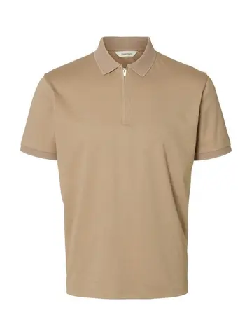 SELECTED SLHFAVE ZIP SS POLO B Brun