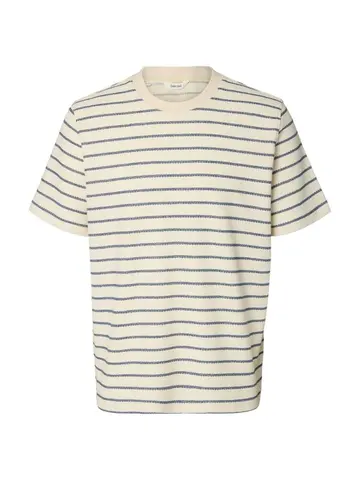 SELECTED SLHDJANGO STRIPE SS O-NECK TEE Blå
